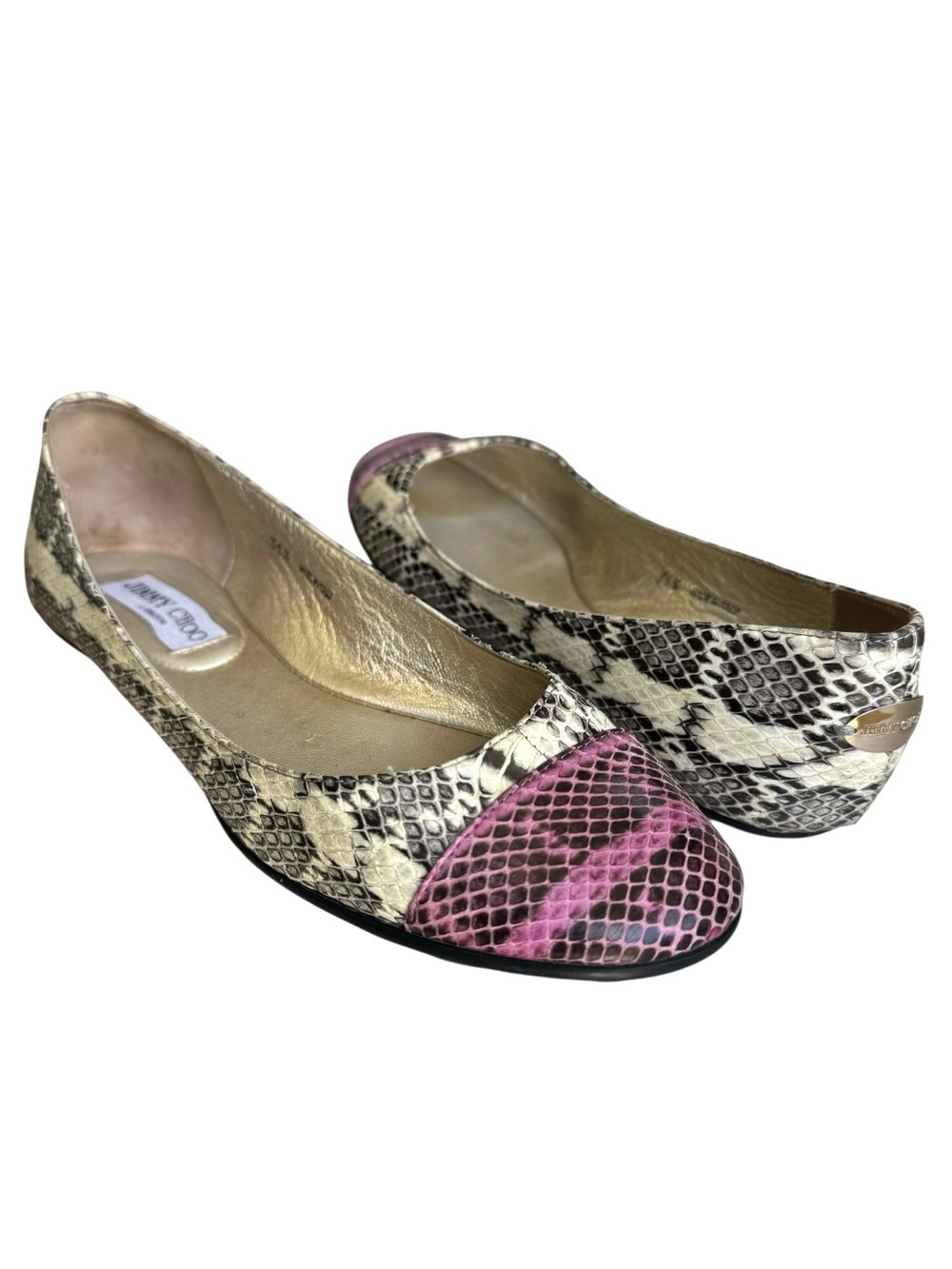 Jimmy Choo Cap Toe Snakeskin Ballet Flats